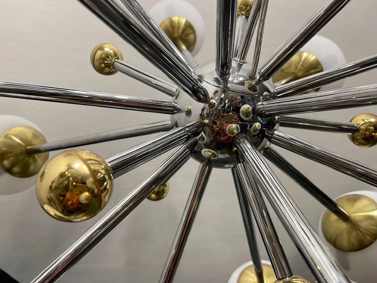 Brass and opaline glass Sputnik chandelier, 1990s 6