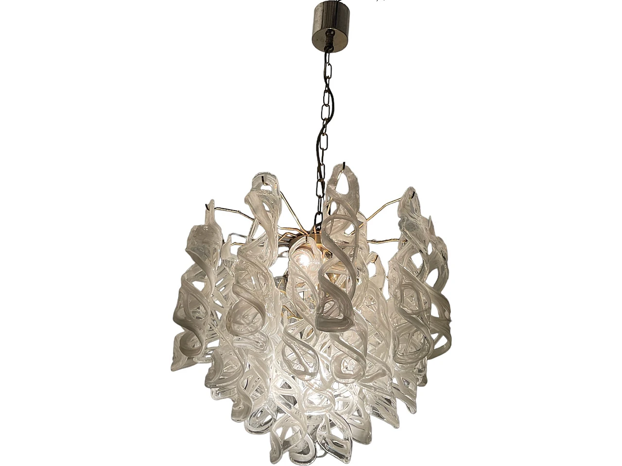 White Murano glass and brass chandelier by Mazzega, 1970s 1