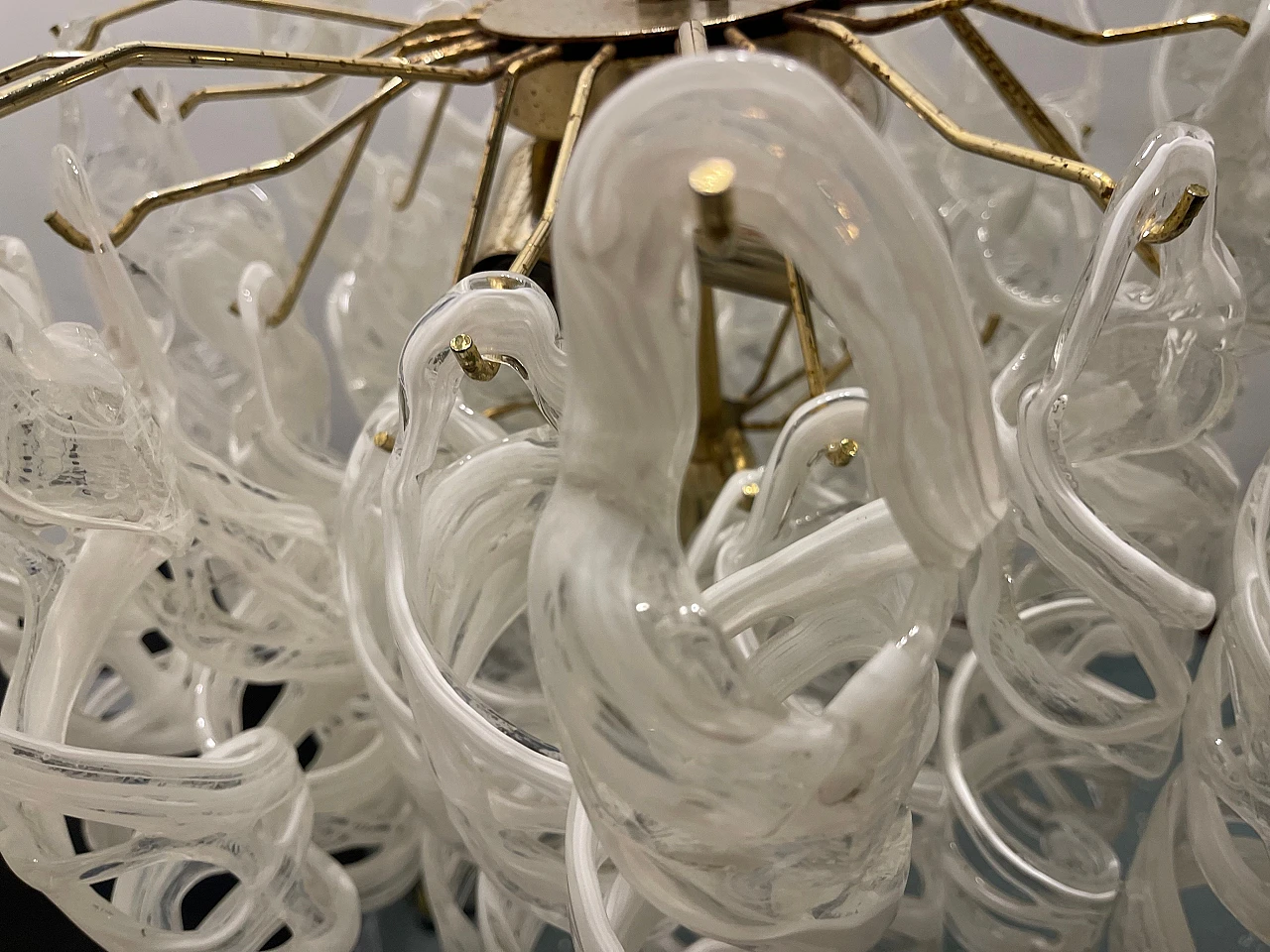 White Murano glass and brass chandelier by Mazzega, 1970s 2