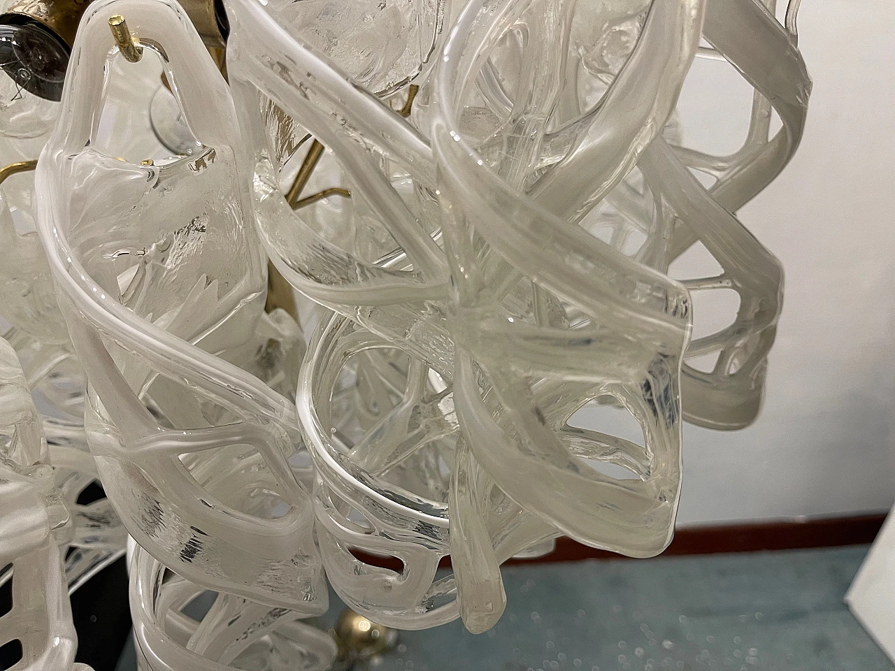 White Murano glass and brass chandelier by Mazzega, 1970s 5