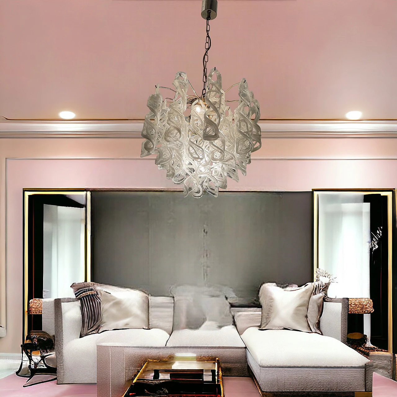 White Murano glass and brass chandelier by Mazzega, 1970s 10