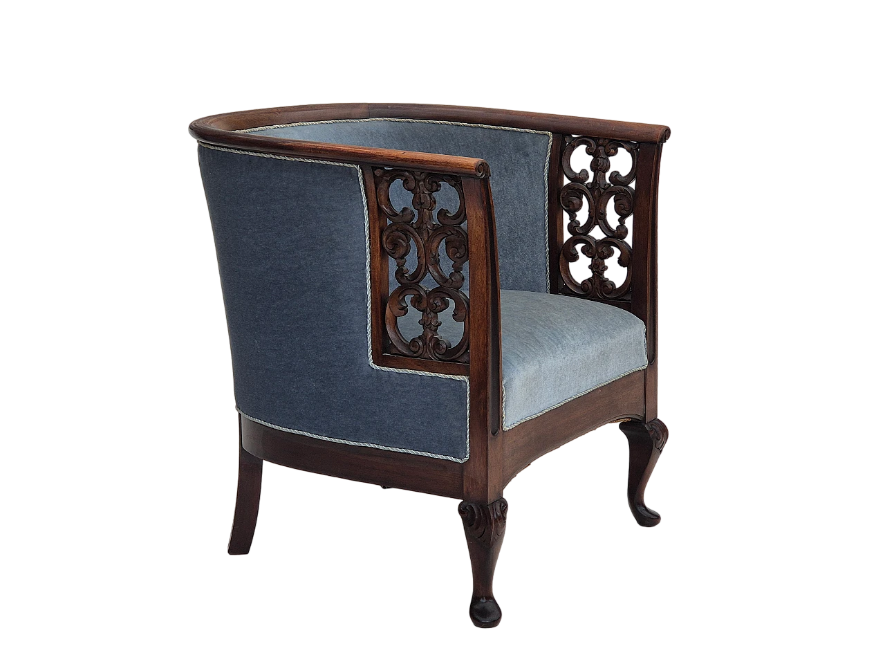 Danish mahogany armchair with light blue velour, 1950s 18