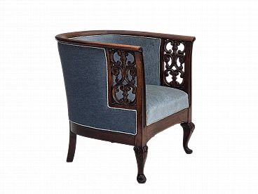 Danish mahogany armchair with light blue velour, 1950s