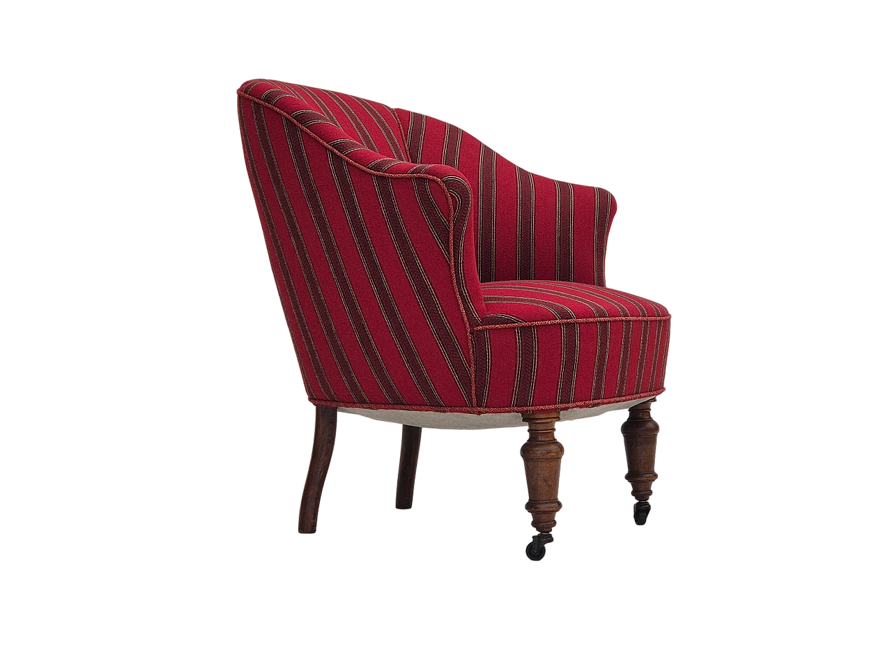 Danish beechwood and red striped wool armchair, 1950s 29