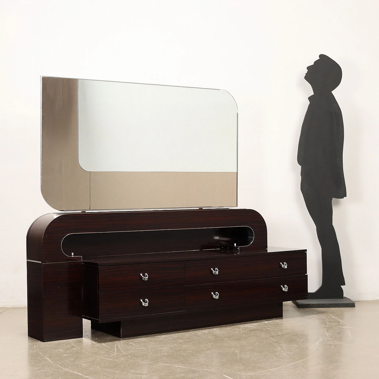 Dresser in exotic wood veneer with mirror, 1970s 2