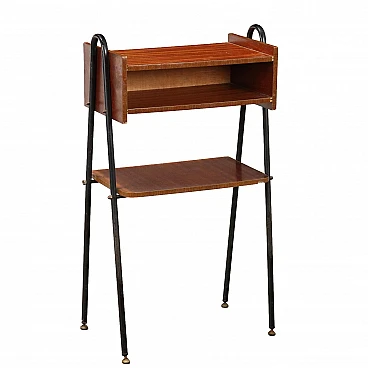 Comodino impiallicciato in mogano con vano a giorno, anni '60