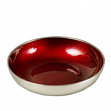 Silver and red enamel bowl by Fratelli Ranzoni, 1960s