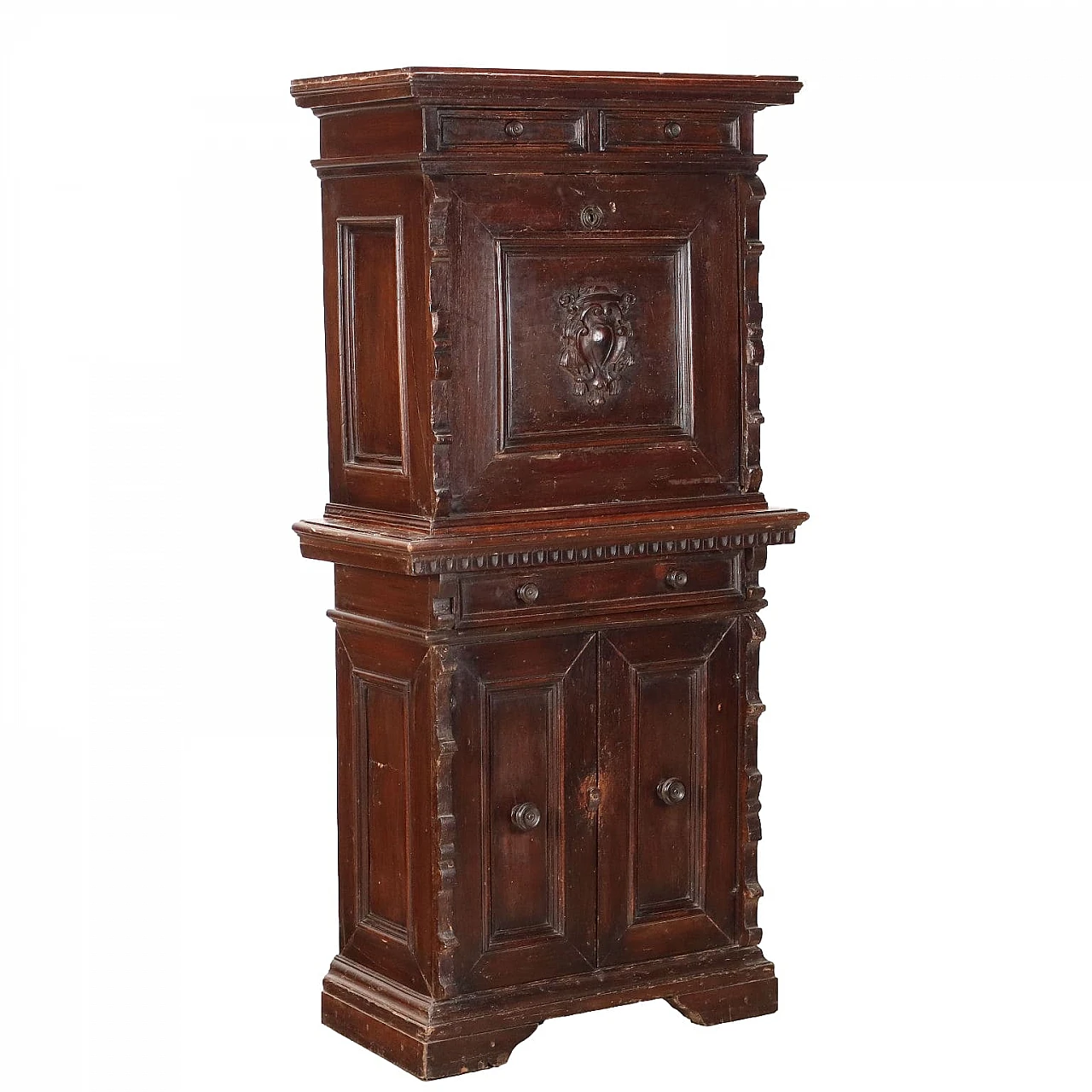 Walnut cupboard with flap door and drawer, 19th century 1