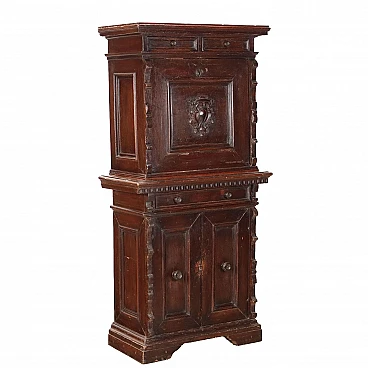 Walnut cupboard with flap door and drawer, 19th century