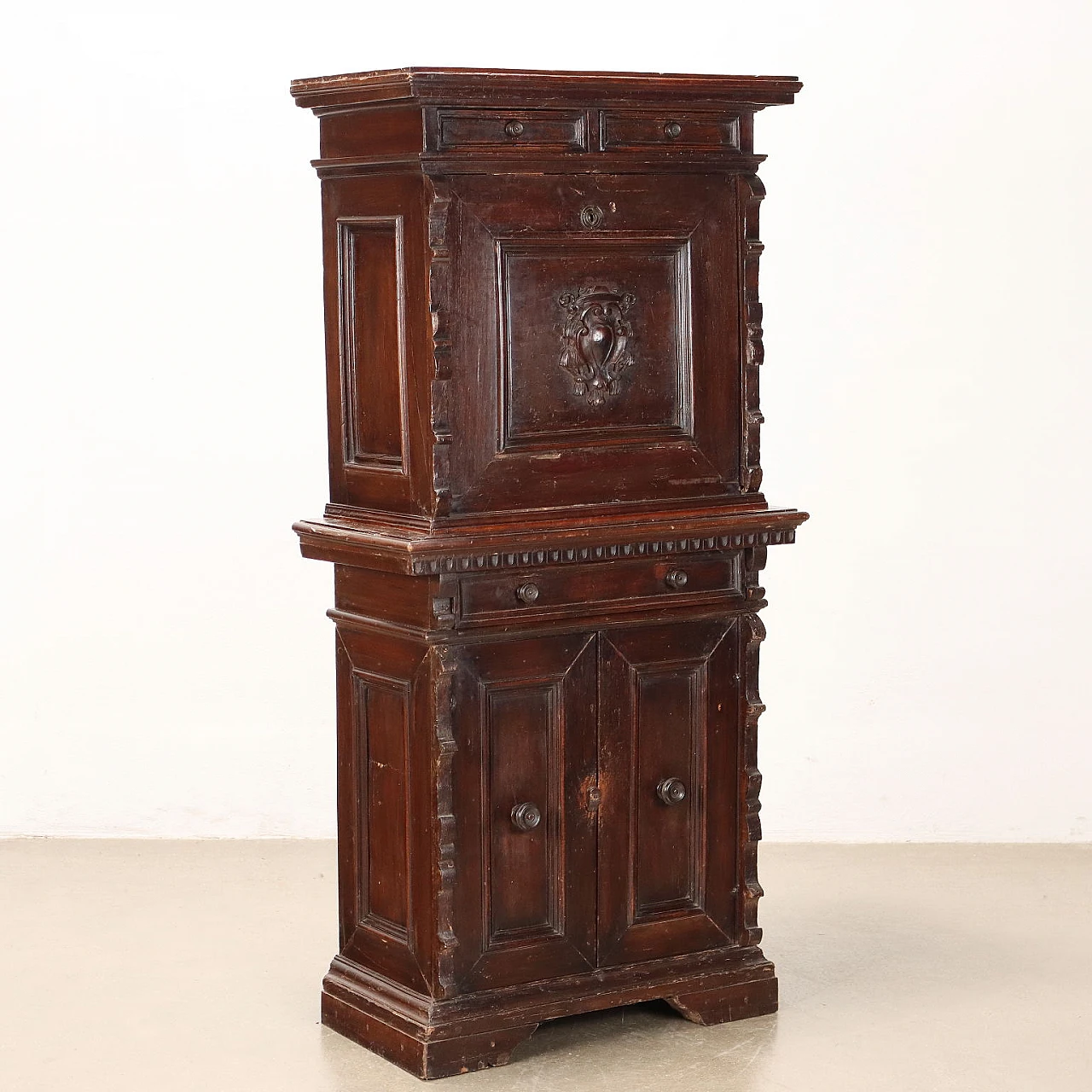 Walnut cupboard with flap door and drawer, 19th century 2