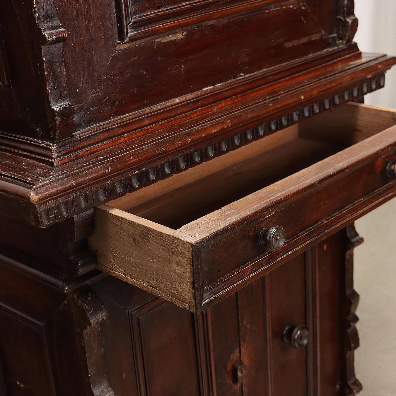 Walnut cupboard with flap door and drawer, 19th century 9