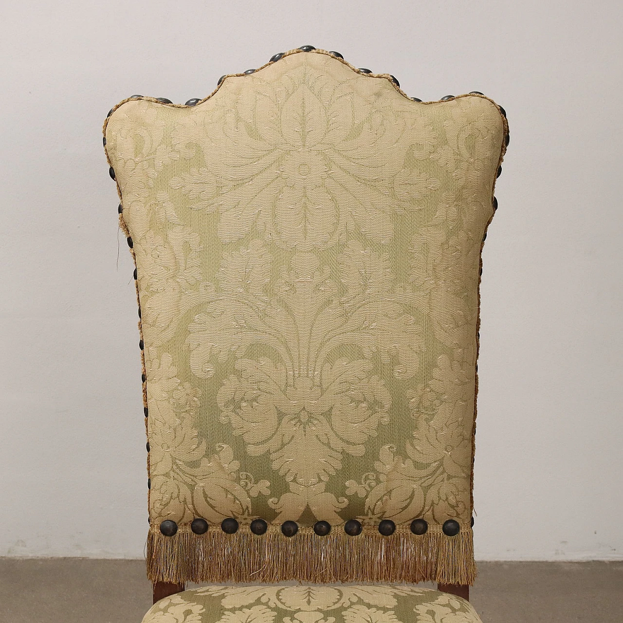 4 Wooden chairs with bobbin legs and brocade fabric, 19th century 4