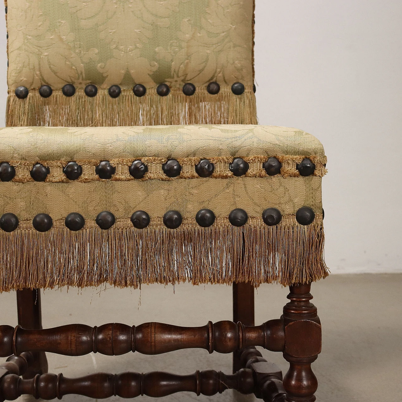 4 Wooden chairs with bobbin legs and brocade fabric, 19th century 6