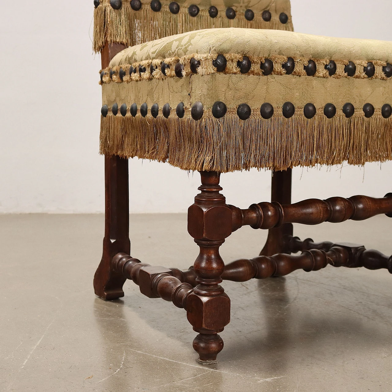 4 Wooden chairs with bobbin legs and brocade fabric, 19th century 7