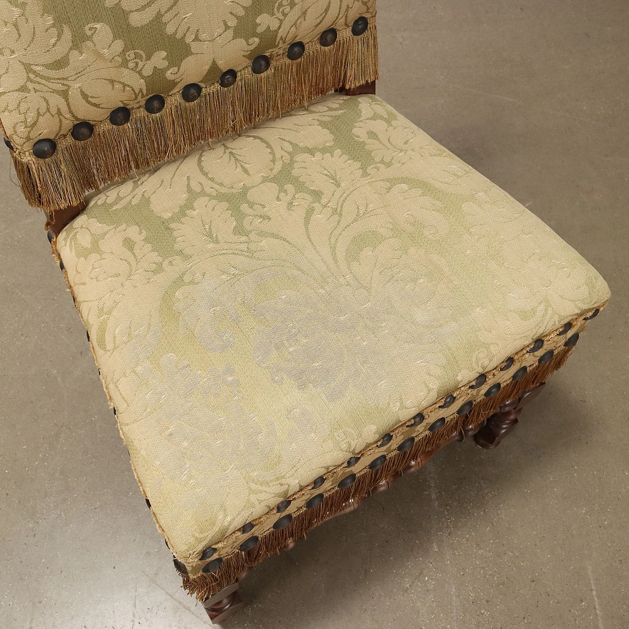 4 Wooden chairs with bobbin legs and brocade fabric, 19th century 8