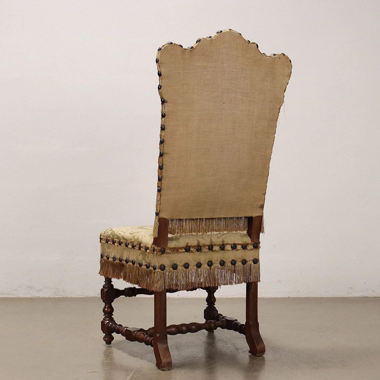 4 Wooden chairs with bobbin legs and brocade fabric, 19th century 9