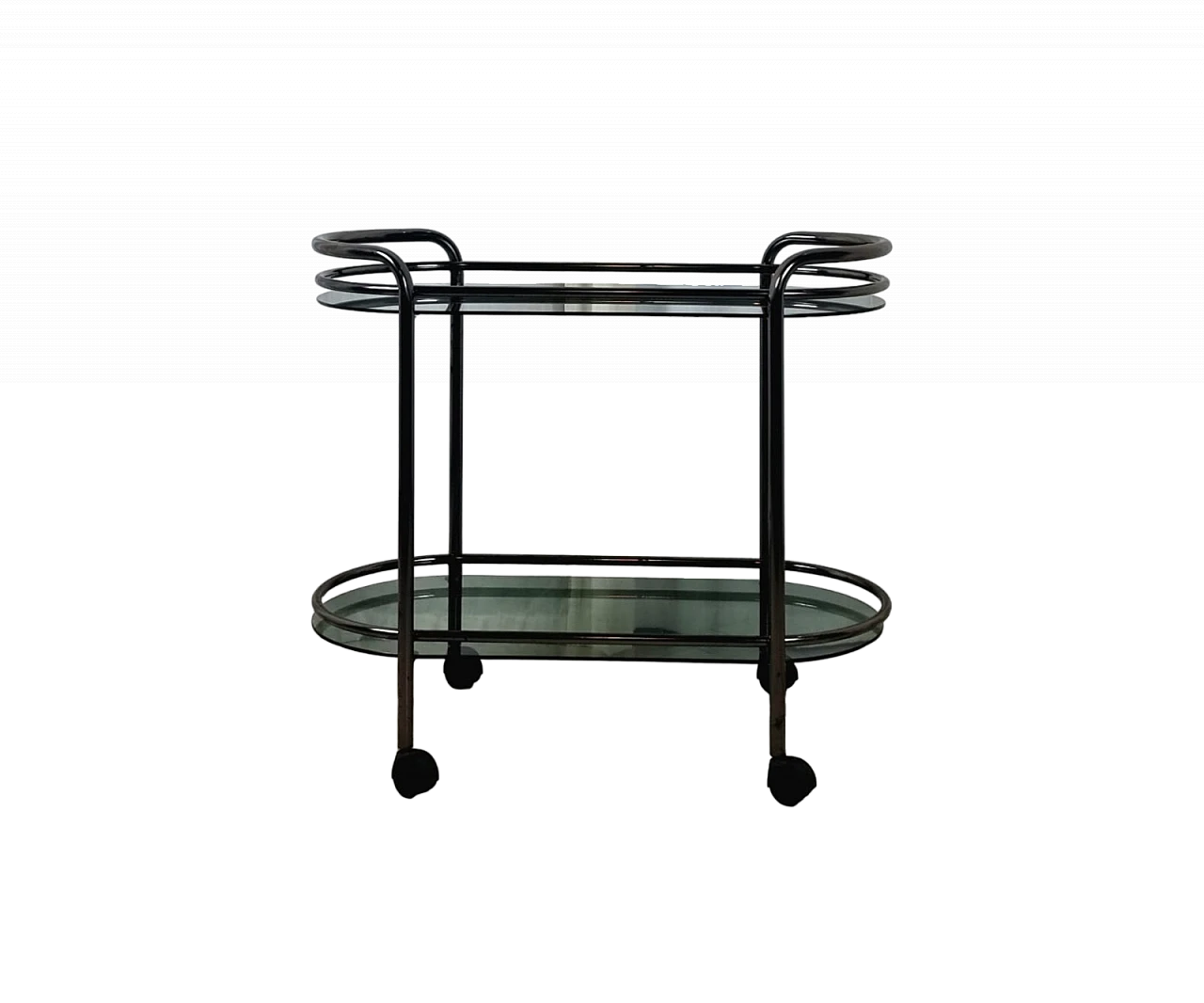 Metal and smoked glass two-shelf bar cart, 1970s 6