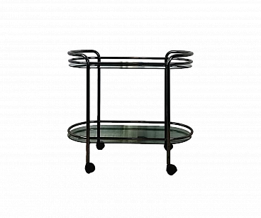 Carrello bar a due ripiani in metallo e vetro fumé, anni '70