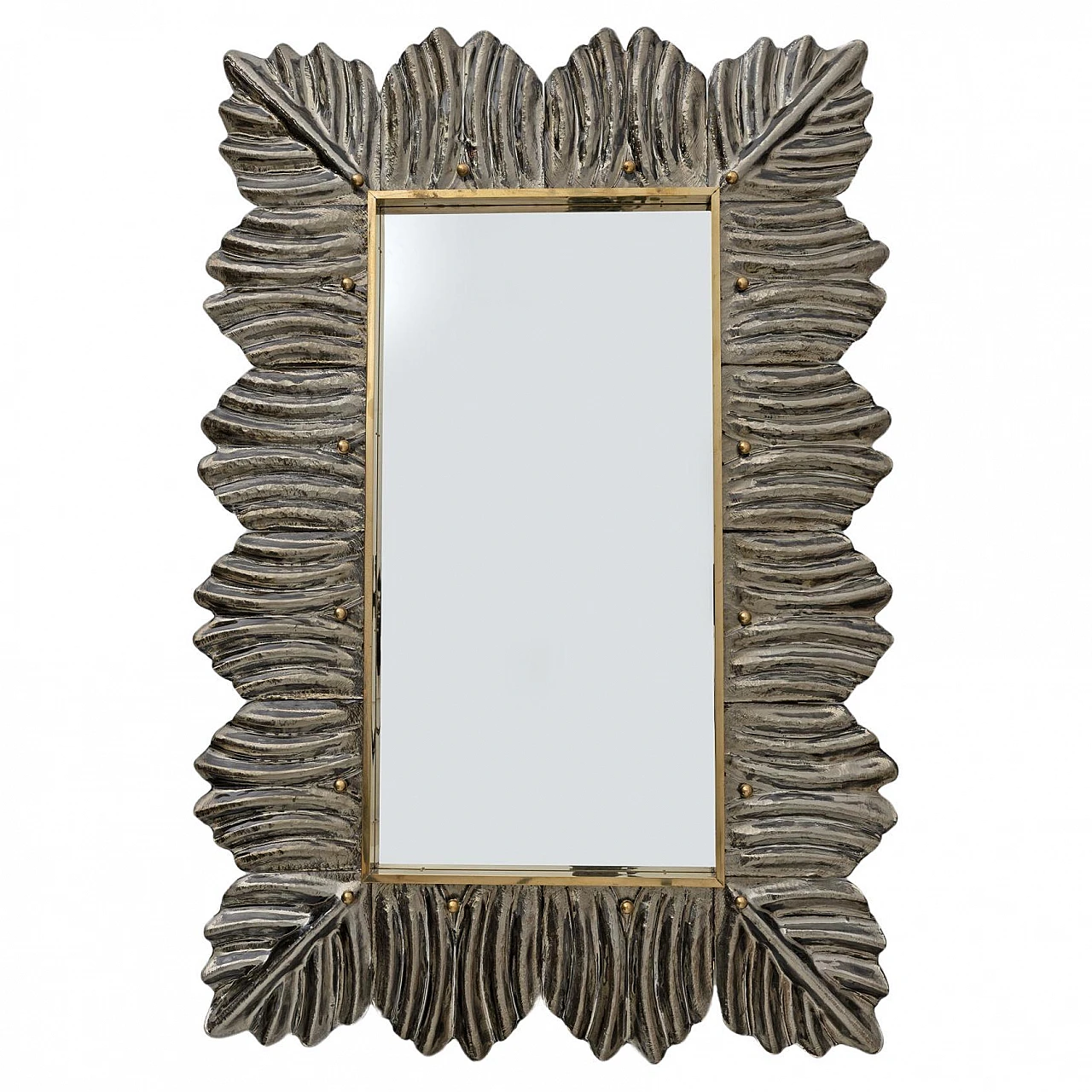 Brass wall mirror with Murano glass leaves, 1990s 1