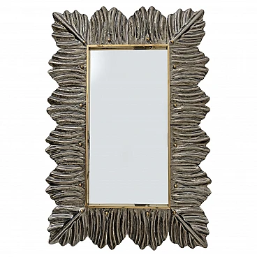 Brass wall mirror with Murano glass leaves, 1990s