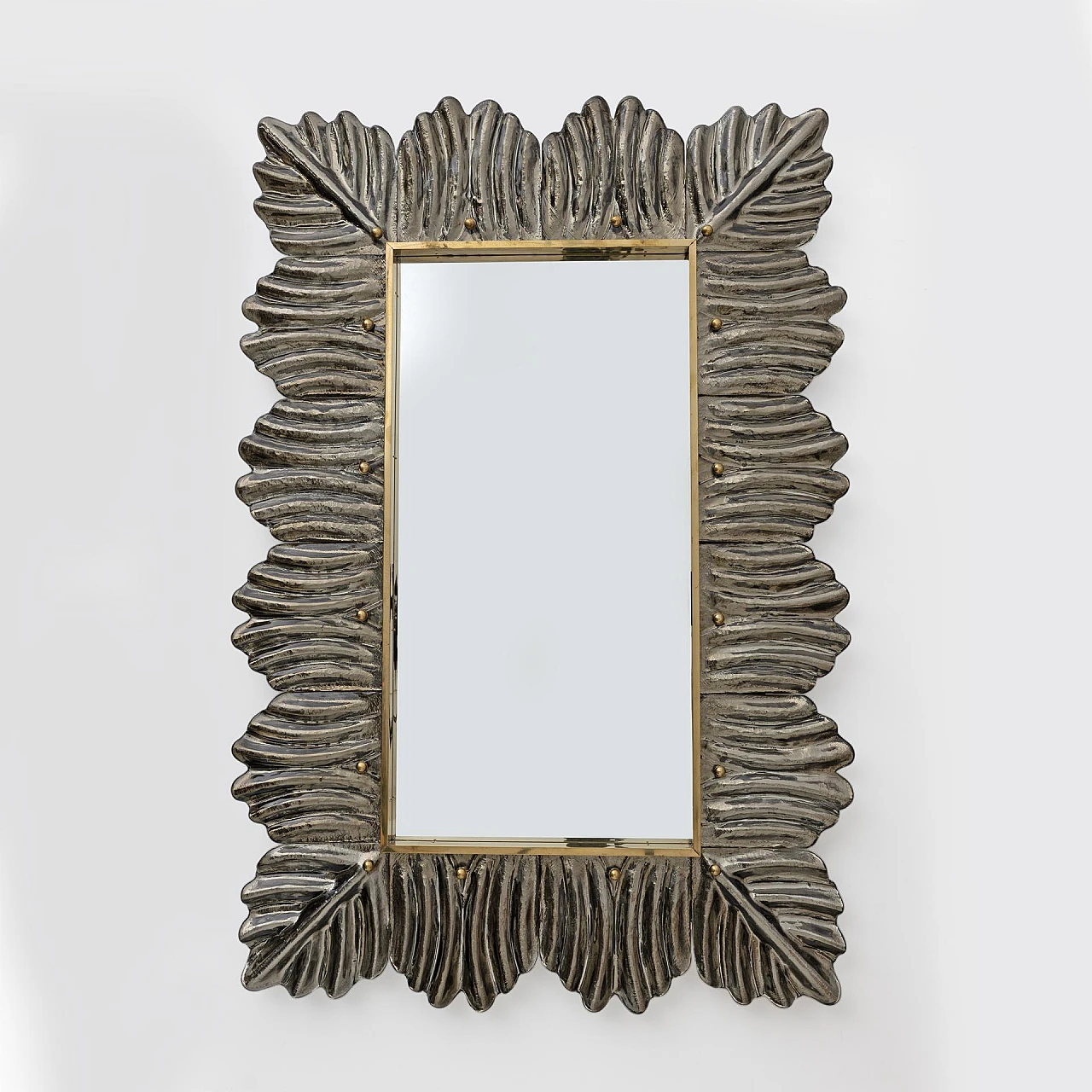 Brass wall mirror with Murano glass leaves, 1990s 2