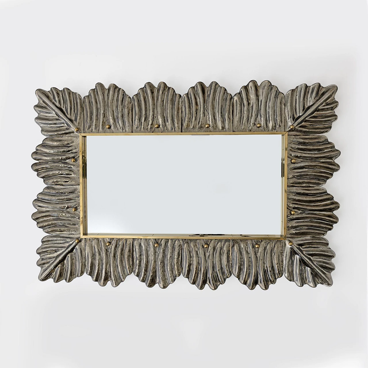 Brass wall mirror with Murano glass leaves, 1990s 3