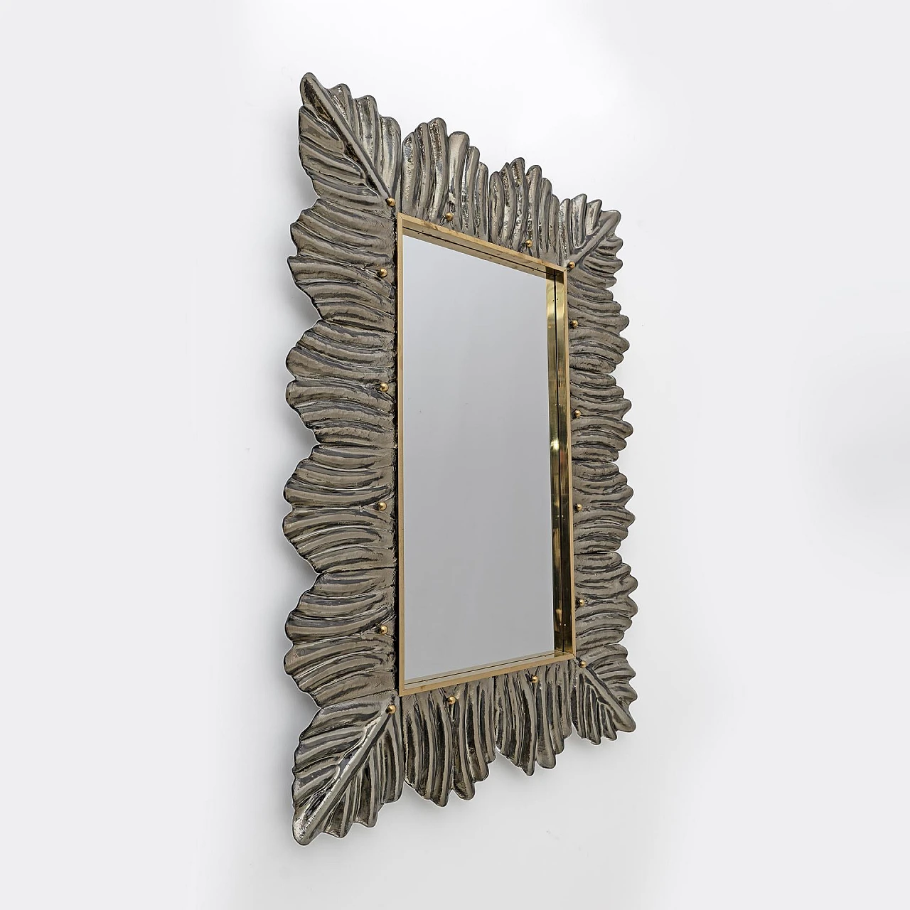 Brass wall mirror with Murano glass leaves, 1990s 4
