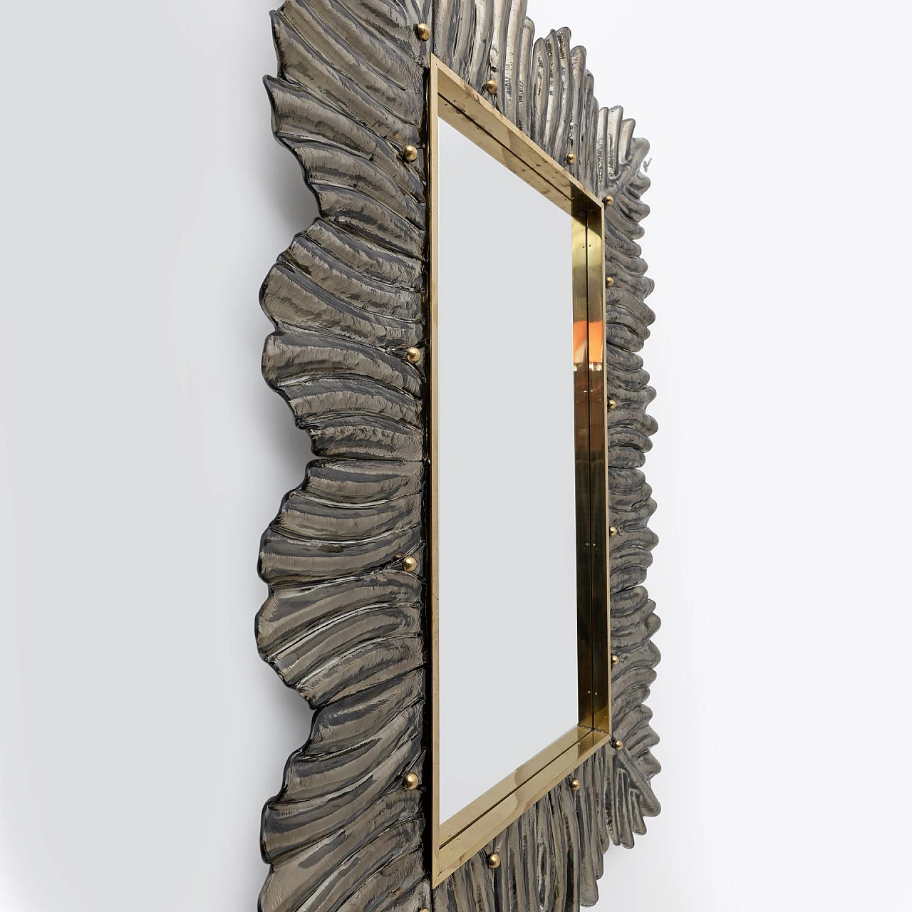 Brass wall mirror with Murano glass leaves, 1990s 5
