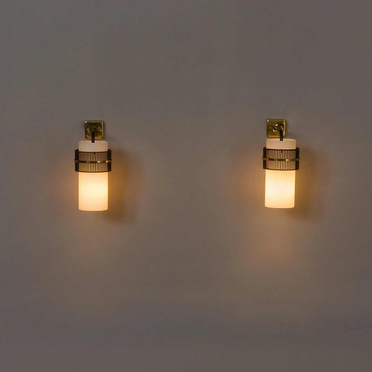Pair of metal and glass wall lights attributed to Stilnovo, 1960s 12