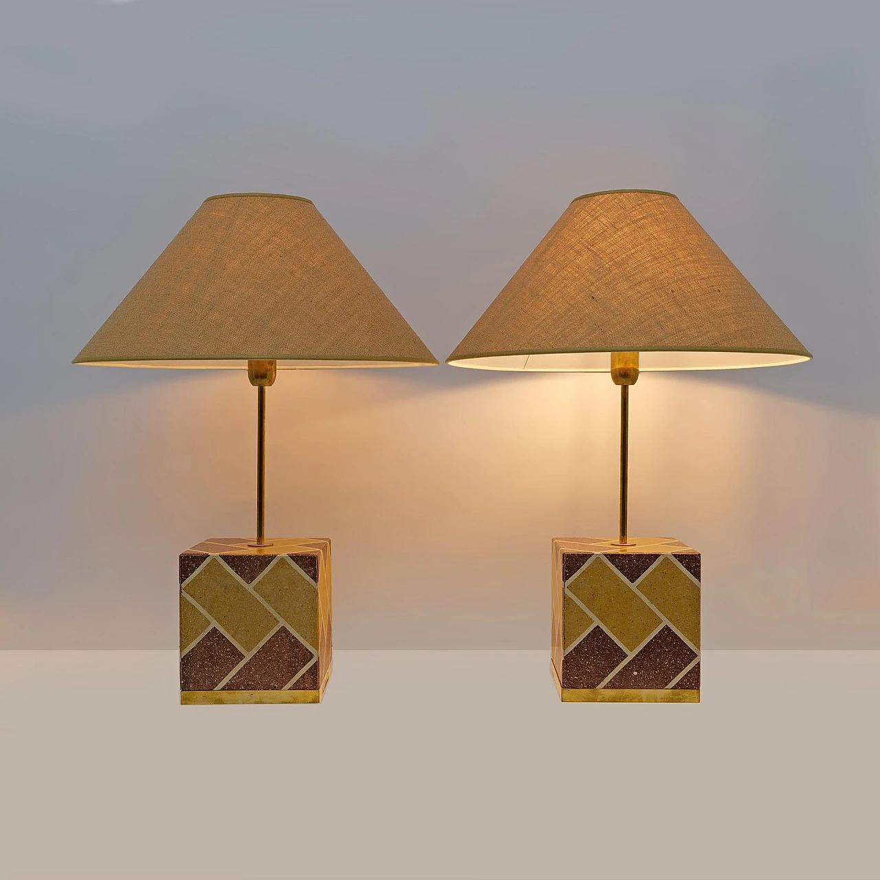 Pair of Art Nouveau cementite table lamps, 1920s 3