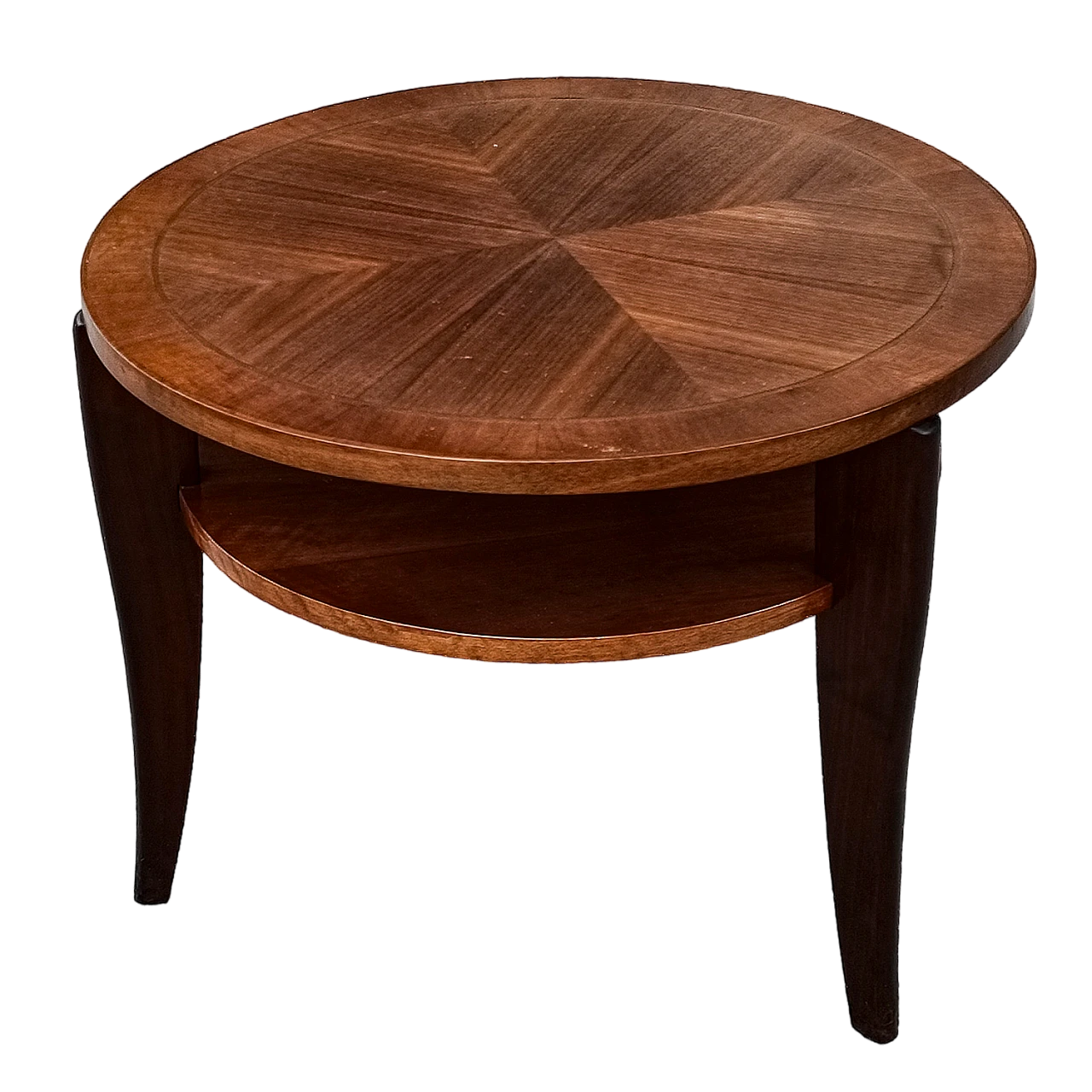 Tavolino rotondo in legno a due ripiani, anni '50 10