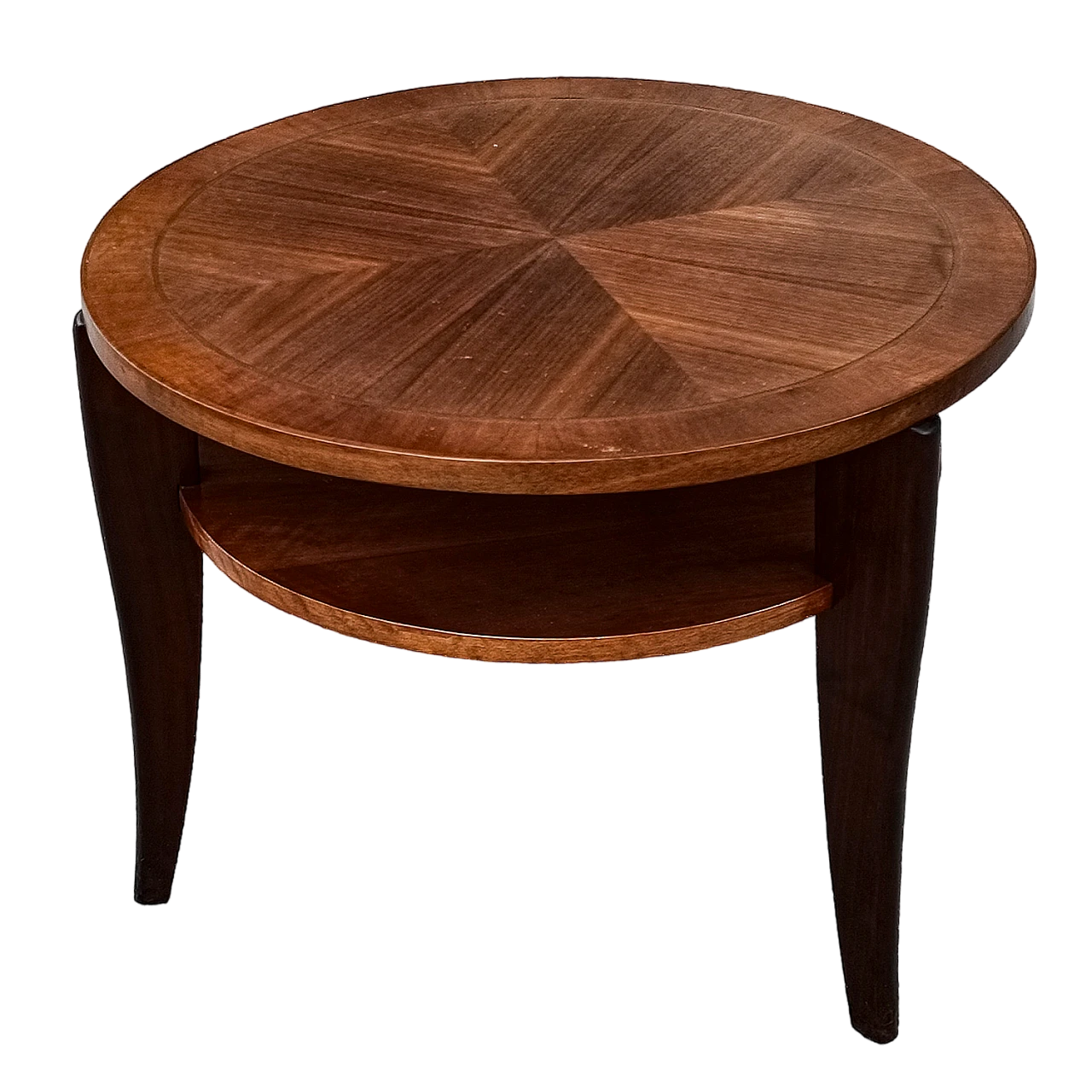 Round wood two-shelf coffee table, 1950s 10
