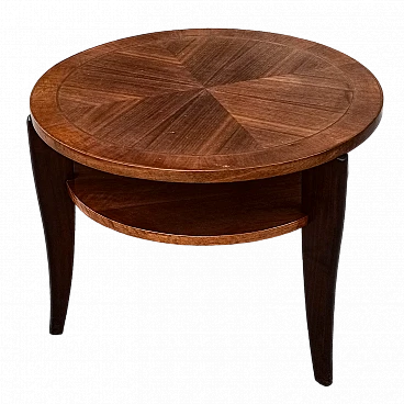 Tavolino rotondo in legno a due ripiani, anni '50