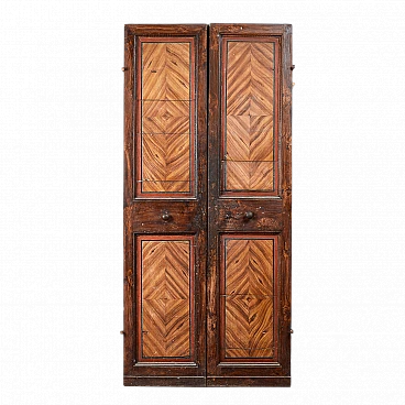 Fake wood two-shutter door with lacquered decorations, 18th century