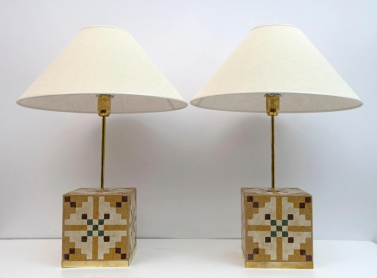Pair of Art Nouveau table lamps in cementite, 1920s 2