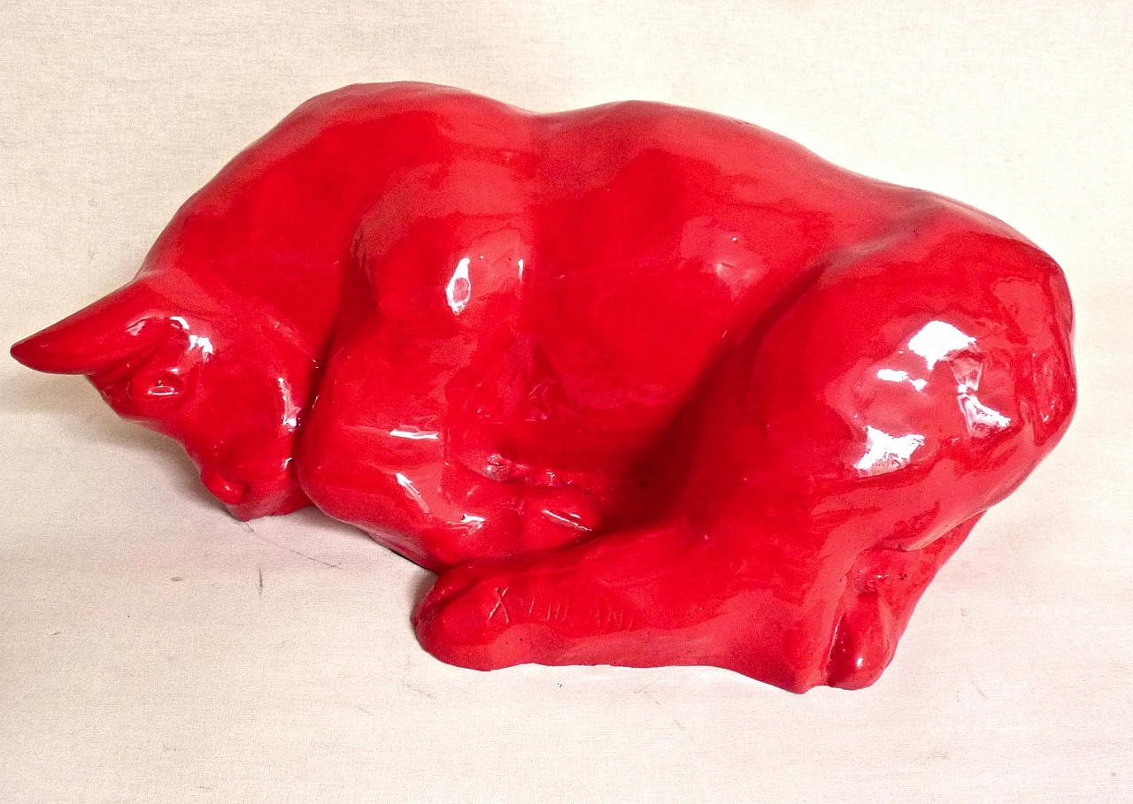 Dino Milani, sleeping red bull, fiberglass sculpture, 1998 4