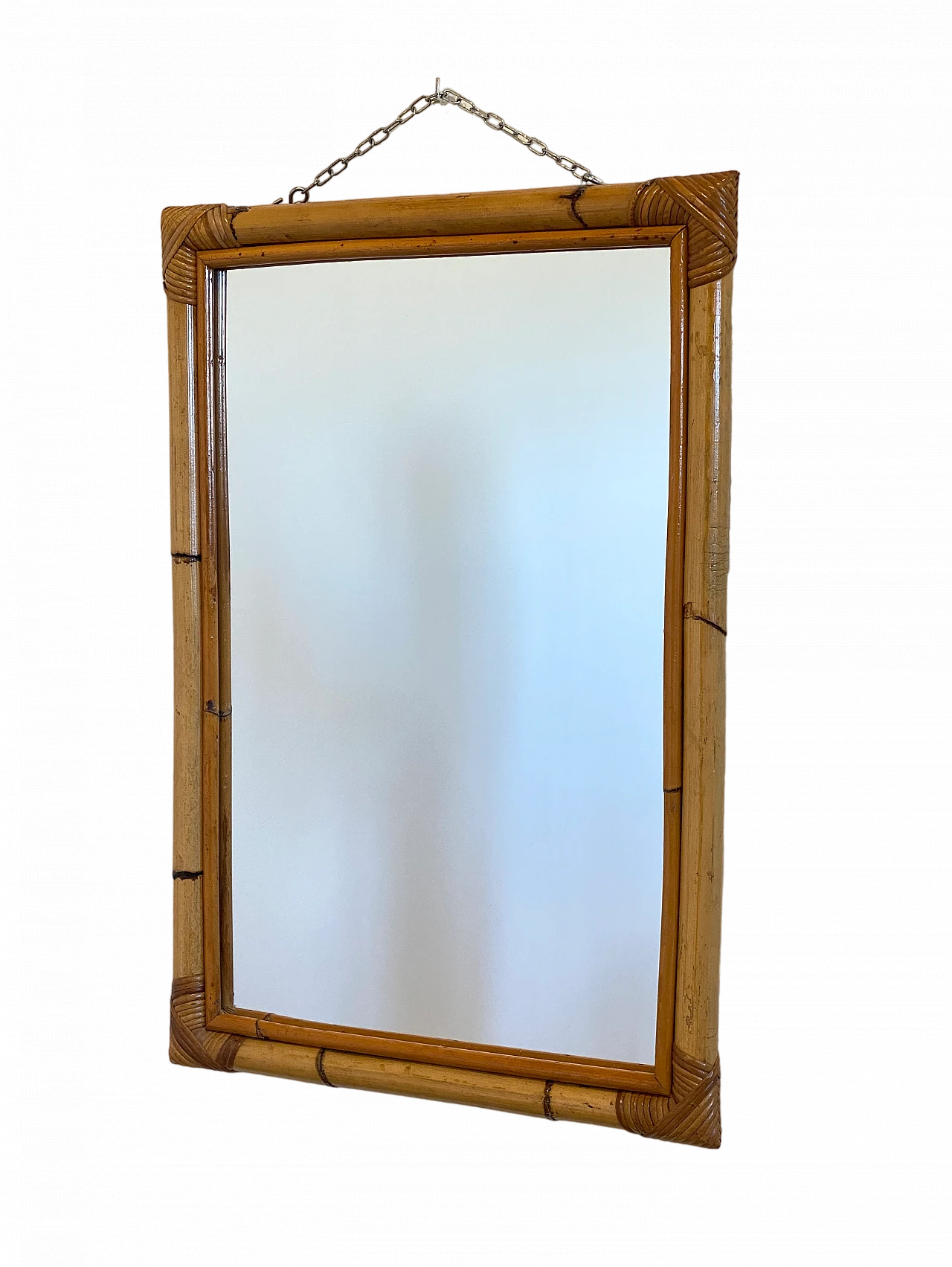 Specchio rettangolare con cornice in bambù, anni '70 7