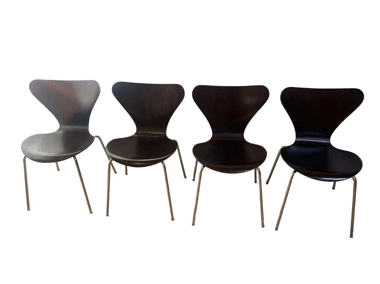 4 Brown Butterfly 3107 chairs by Arne Jacobsen for Fritz Hansen, 1973 11