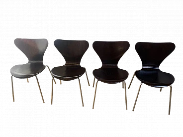 4 Brown Butterfly 3107 chairs by Arne Jacobsen for Fritz Hansen, 1973