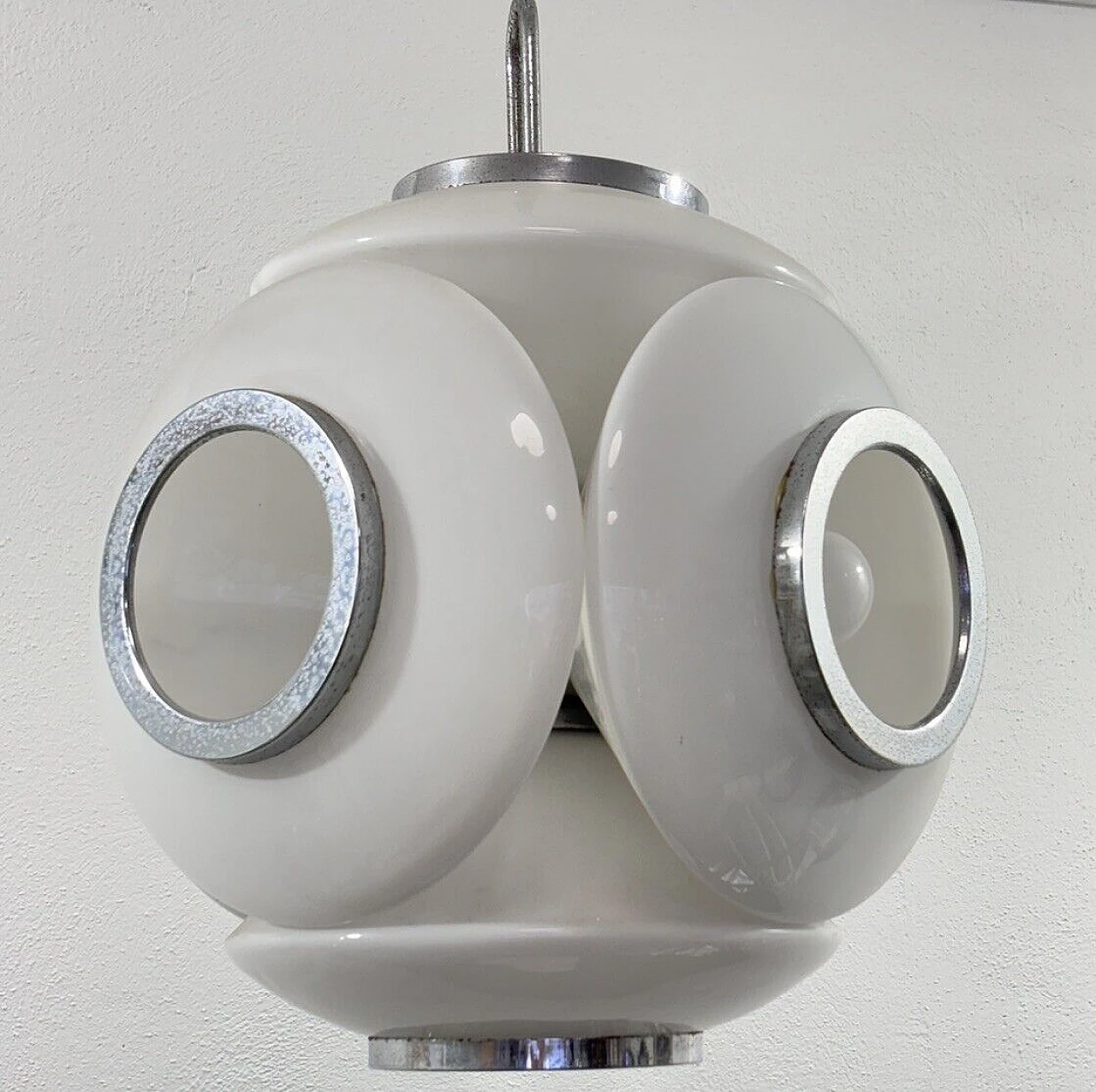 Lampadario Space Age in vetro e acciaio di VeArt, anni '70 2