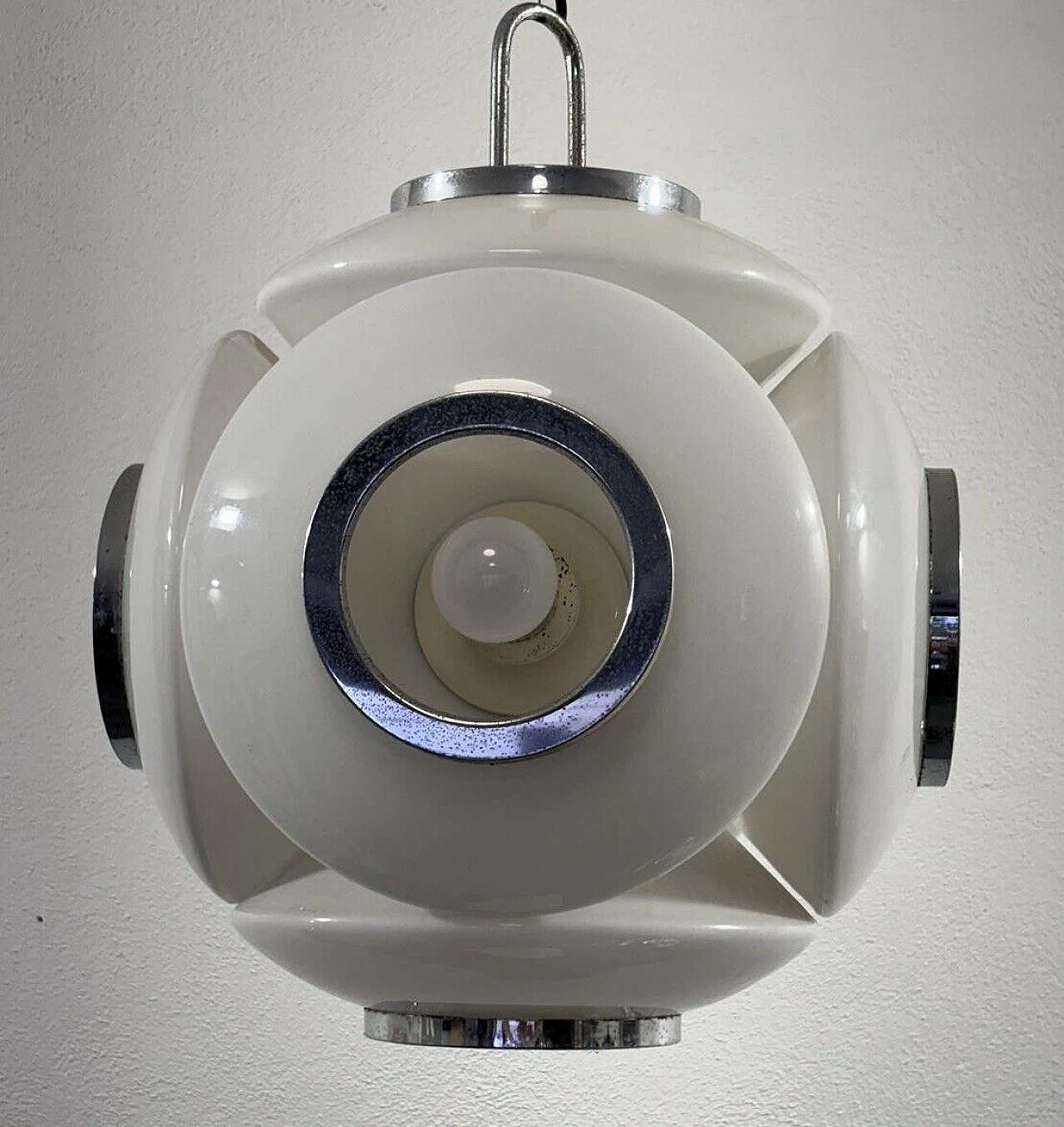 Lampadario Space Age in vetro e acciaio di VeArt, anni '70 4