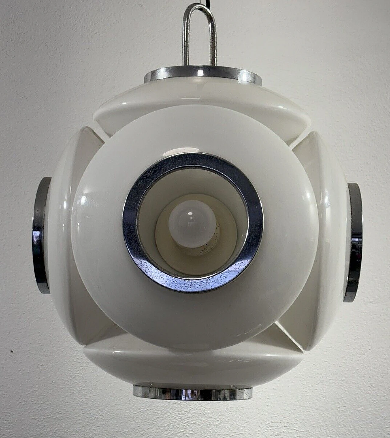 Lampadario Space Age in vetro e acciaio di VeArt, anni '70 5