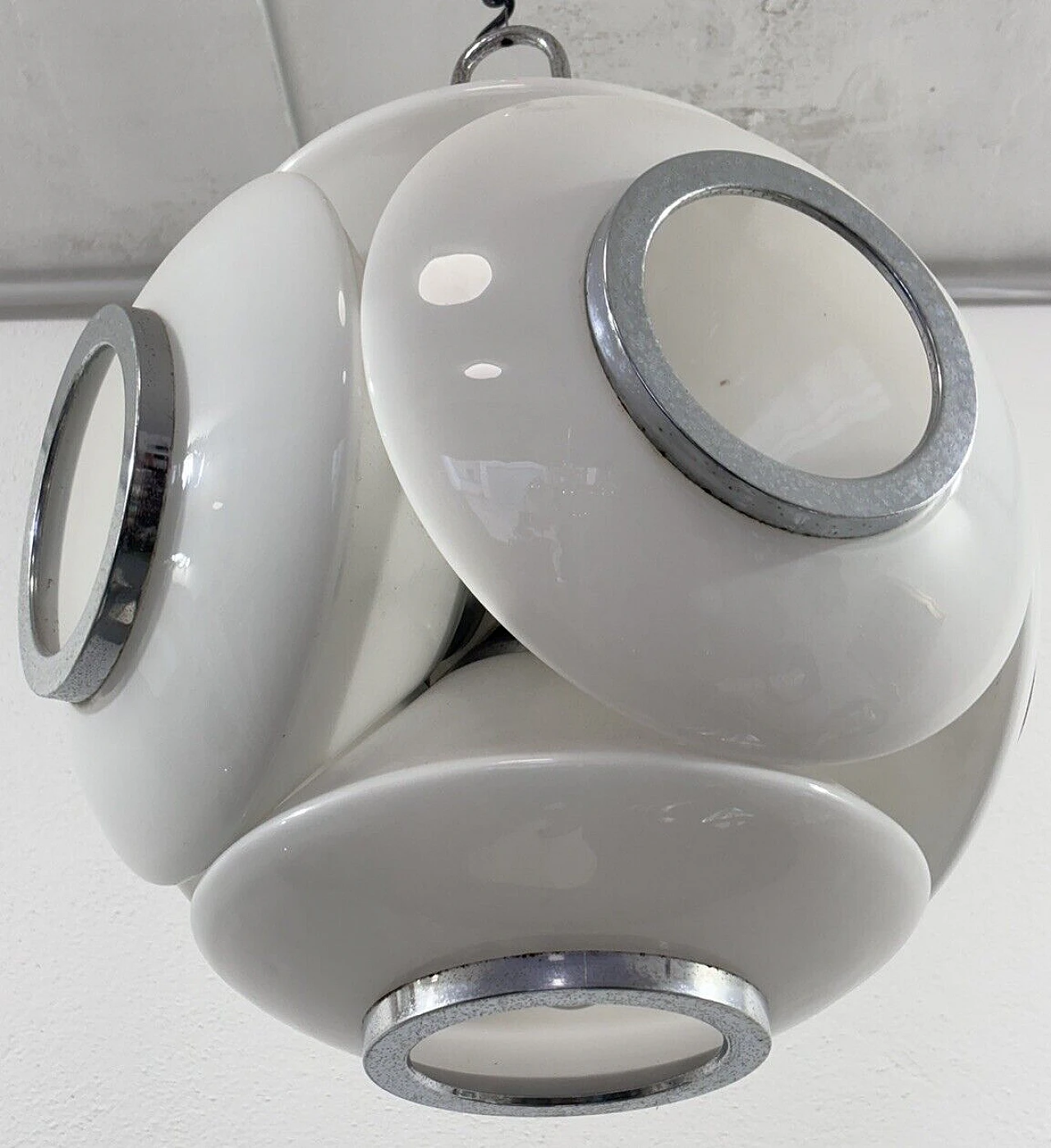 Lampadario Space Age in vetro e acciaio di VeArt, anni '70 8