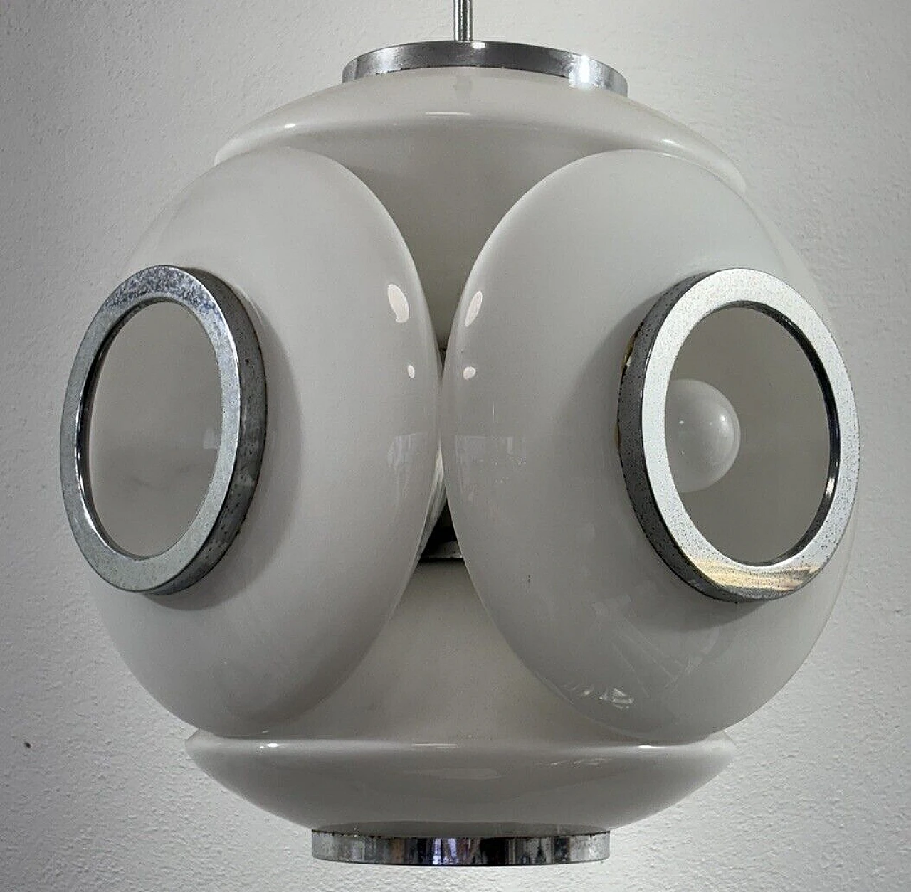 Lampadario Space Age in vetro e acciaio di VeArt, anni '70 9