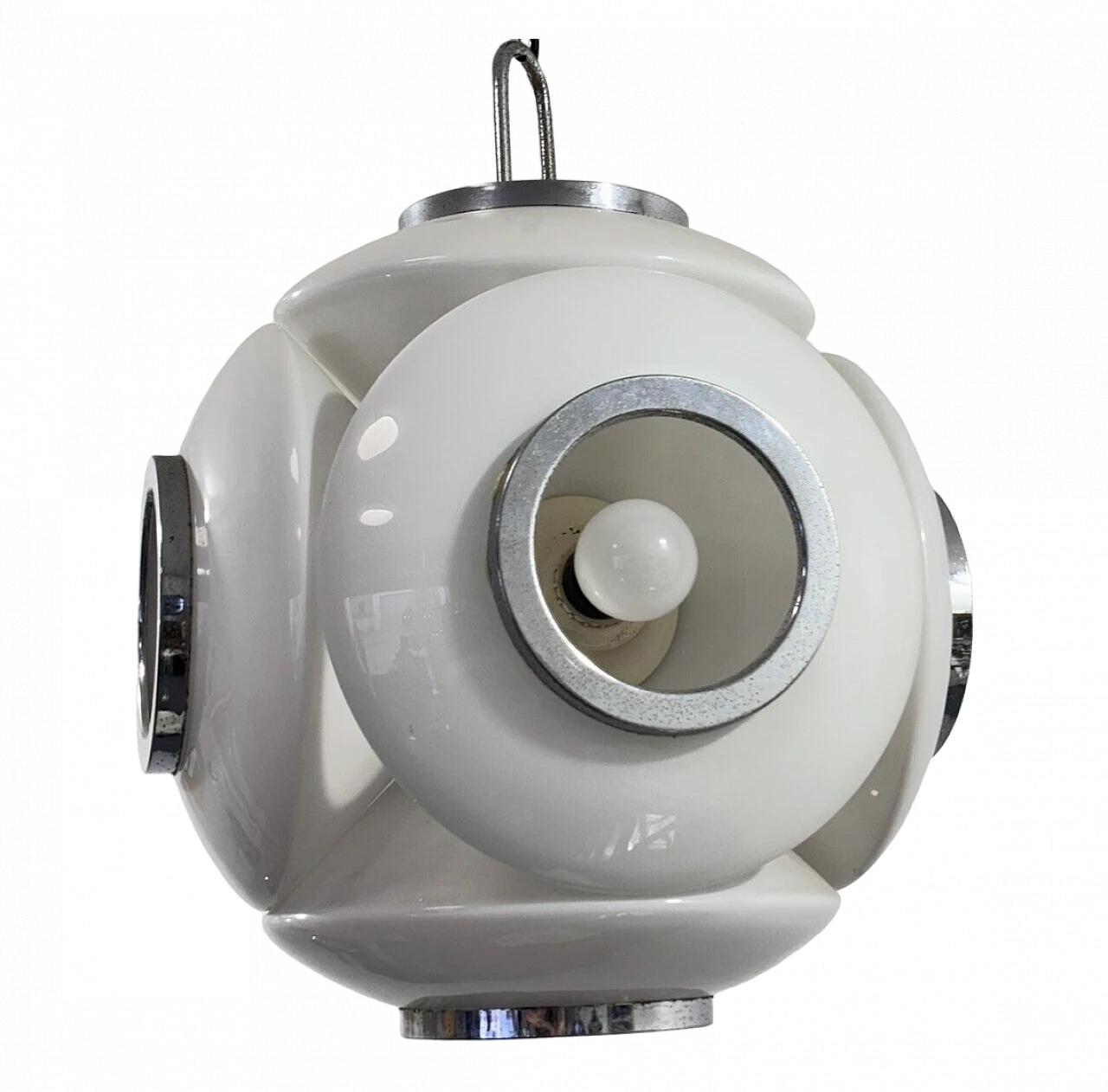 Lampadario Space Age in vetro e acciaio di VeArt, anni '70 14