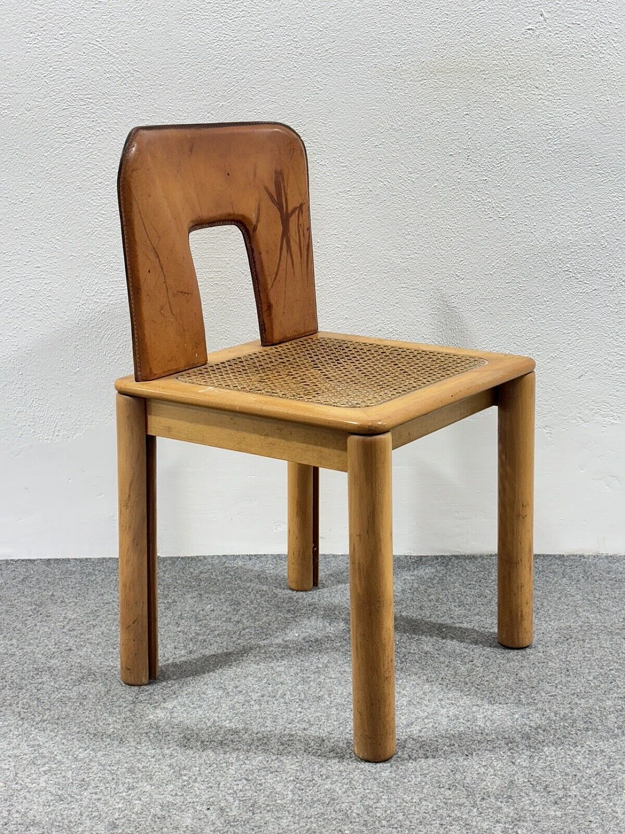 Maple and leather chair in the style of Afra and Tobia Scarpa, 1960 1