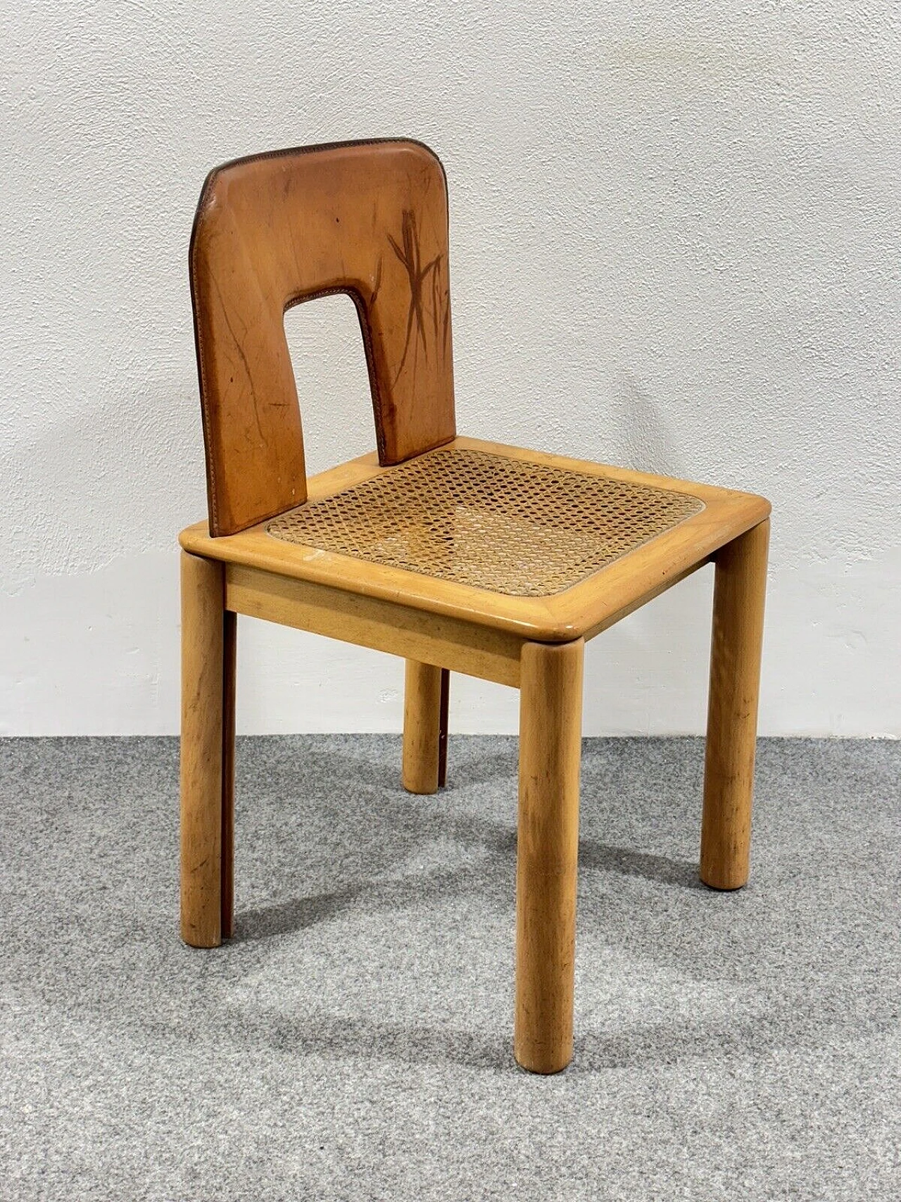 Maple and leather chair in the style of Afra and Tobia Scarpa, 1960 4