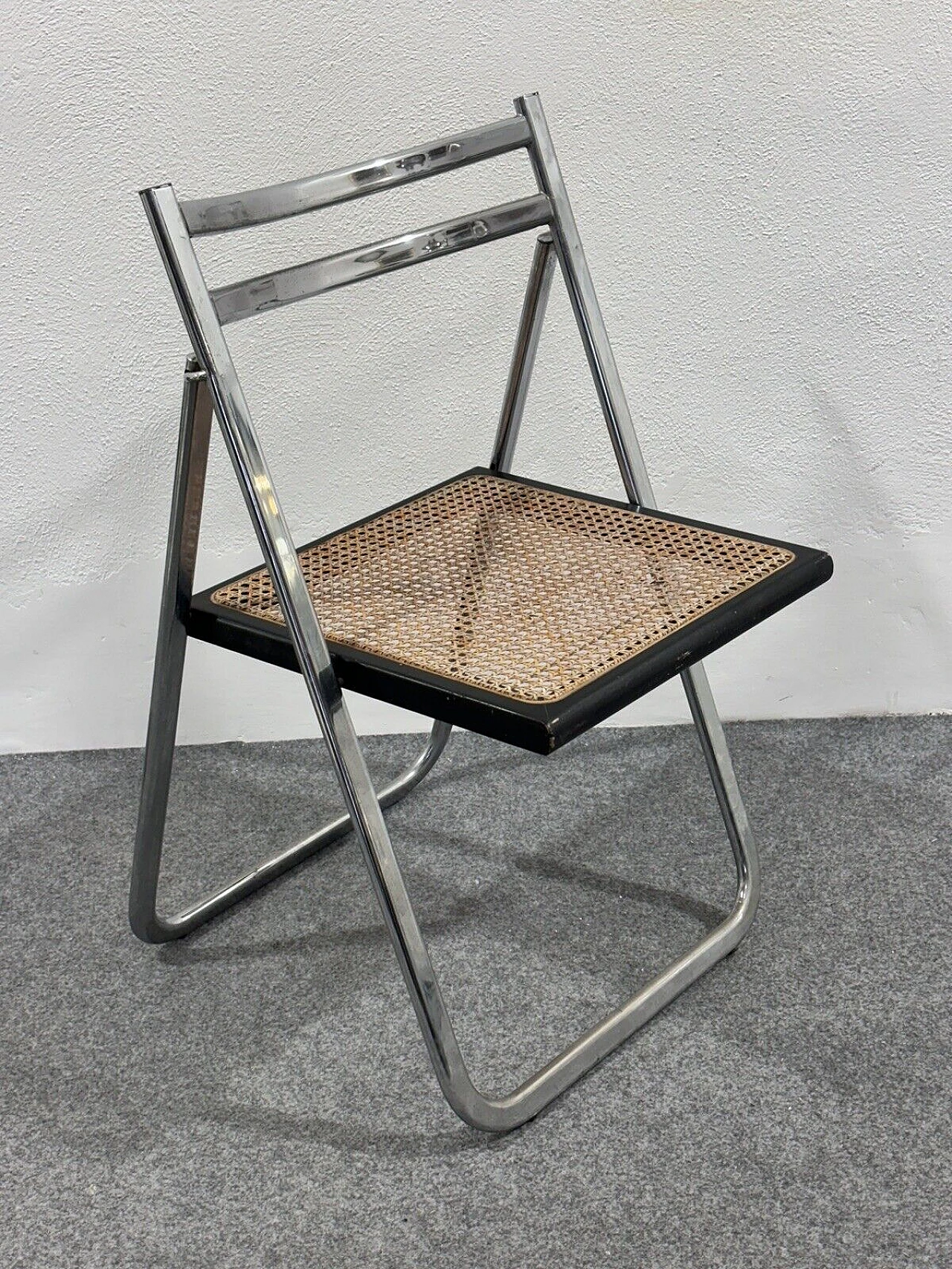 Steel, rattan and wood folding chair by Arrben, 1970s 1