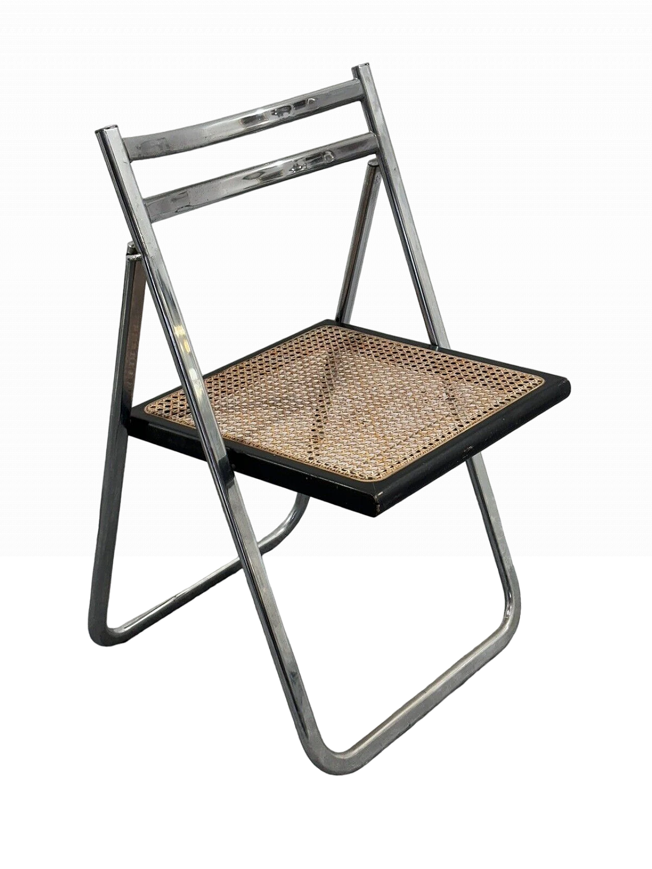 Steel, rattan and wood folding chair by Arrben, 1970s 2