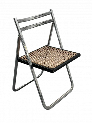 Steel, rattan and wood folding chair by Arrben, 1970s